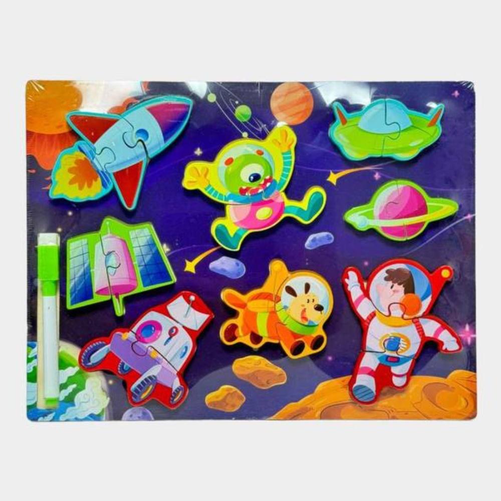 Space Adventure & Farm Animal Wooden Puzzle Set - Image 2