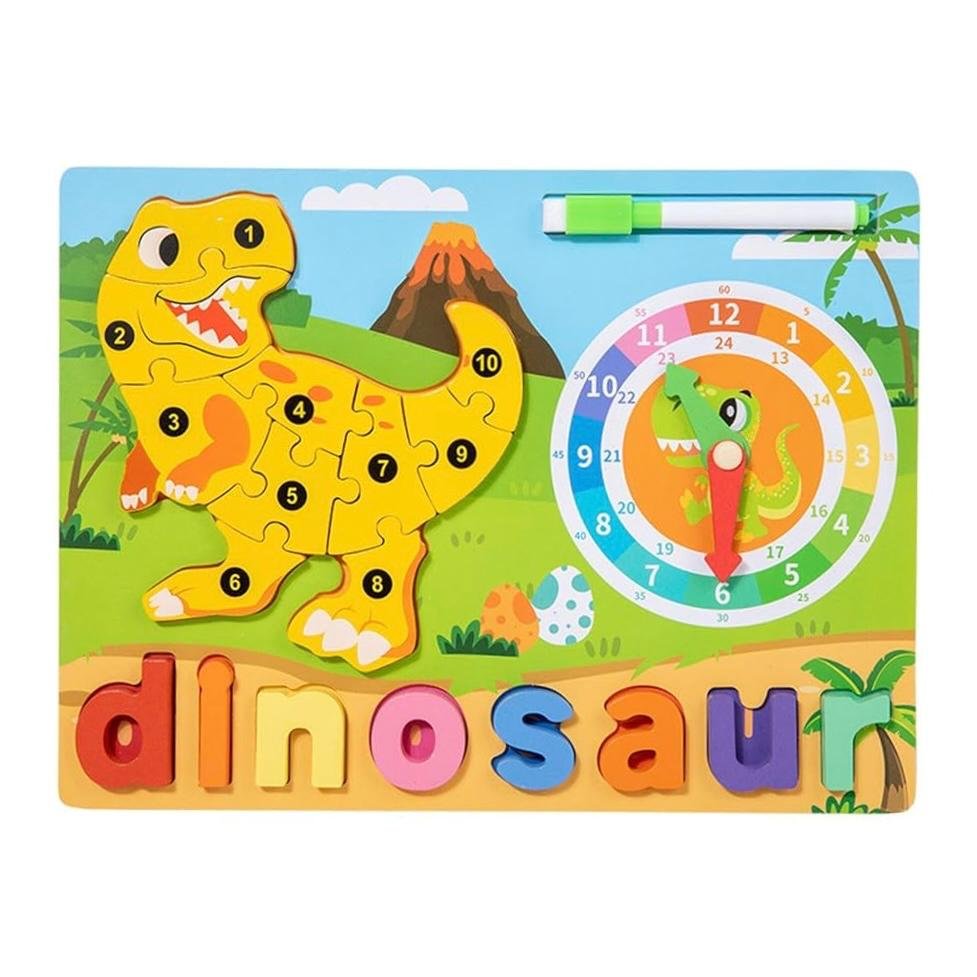 wooden animal-themed educational puzzle boards (dinosaur & monkey) - Image 2