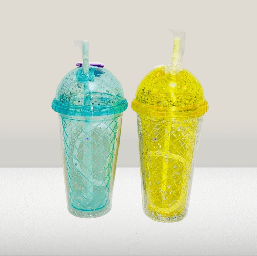 Colorful Glitter Dome Sipper with Straw (Capacity 600ML) - Image 2