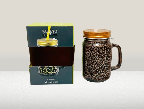 KLEEYO Carving Mason Jar Crackle Design (Capacity 500ML)