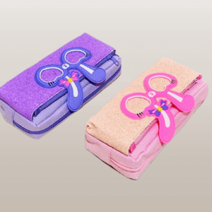 Bunny-Themed Pencil Case with Glittery Base and Dual Zipper Compartment