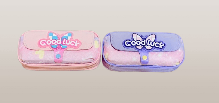 Cute Pastel Pencil Cases with “Good Luck” Text and Bow Design - Image 5
