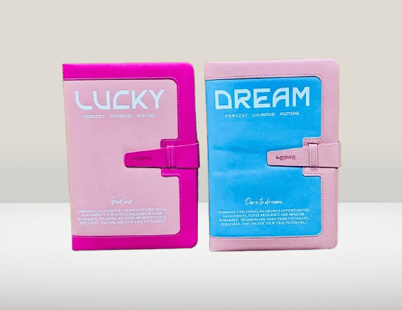 “LUCKY” and “DREAM” PU Leather Diaries with Embossed Quotes