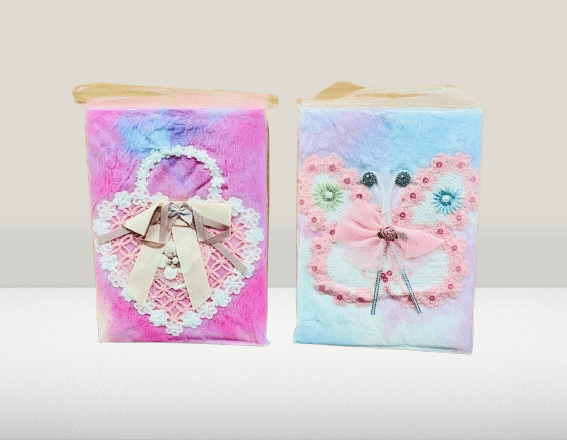 heart & butterfly Designs Plush Notebooks with Lace, Bows & Pastel Color