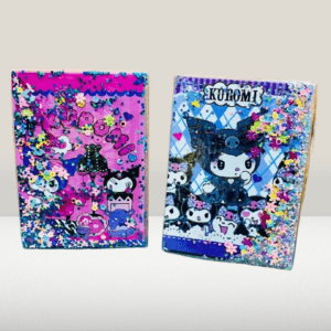 Sparkly Kuromi-Themed Notebooks with Floating Glitter and Sequins