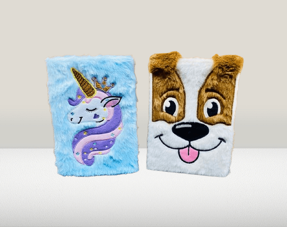 Furry Notebooks Featuring a Magical Unicorn and Happy Dog Face