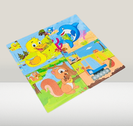 Set of 4 Wooden Cartoon Jigsaw Puzzles for Kids