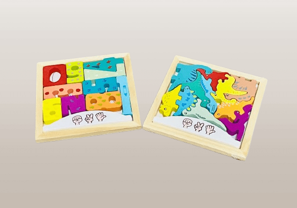 Colorful Wooden Number & Dinosaur Puzzle Set for Kids