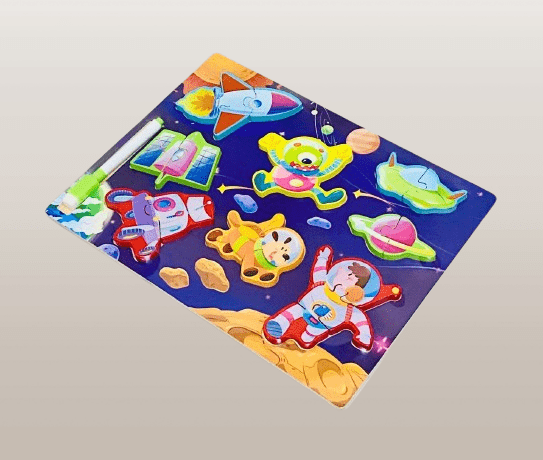 Space Adventure & Farm Animal Wooden Puzzle Set - Image 3