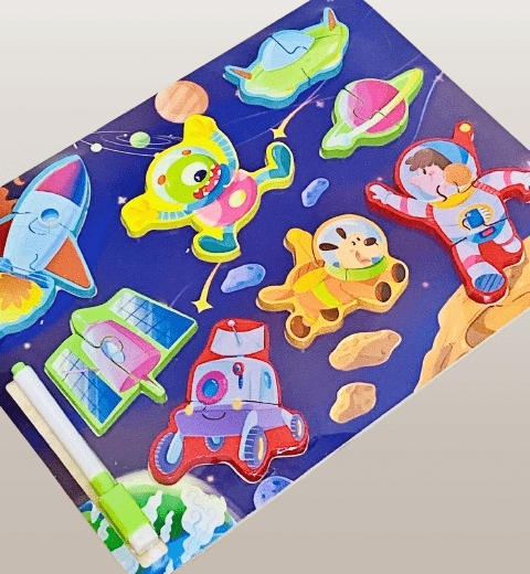 Space Adventure & Farm Animal Wooden Puzzle Set - Image 4
