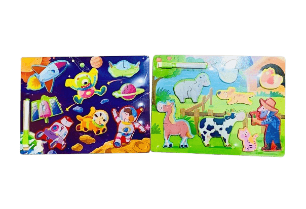Space Adventure & Farm Animal Wooden Puzzle Set