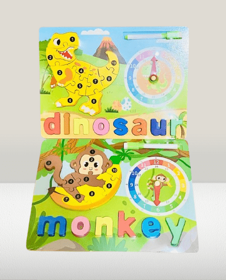wooden animal-themed educational puzzle boards (dinosaur & monkey) - Image 5