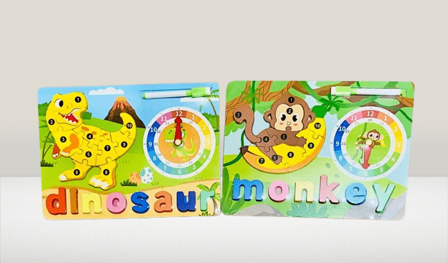 wooden animal-themed educational puzzle boards (dinosaur & monkey) - Image 4