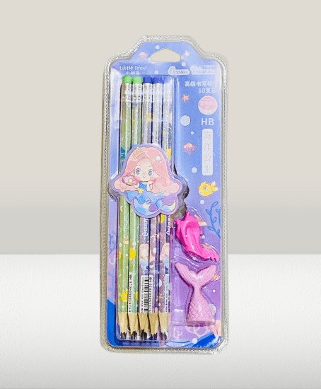 Cute Mermaid-Themed HB Pencil Set & Pack of 6 with Tail Erasers - Image 2