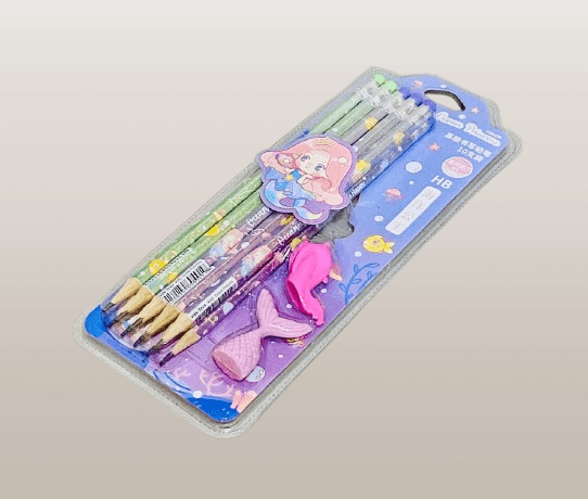 Cute Mermaid-Themed HB Pencil Set & Pack of 6 with Tail Erasers - Image 4