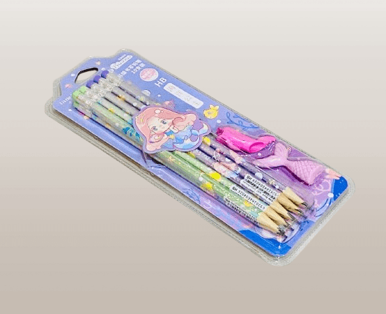 Cute Mermaid-Themed HB Pencil Set & Pack of 6 with Tail Erasers - Image 3