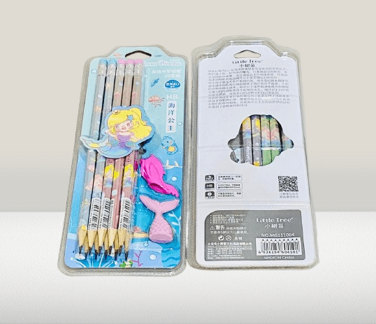 Cute Mermaid-Themed HB Pencil Set & Pack of 6 with Tail Erasers - Image 5