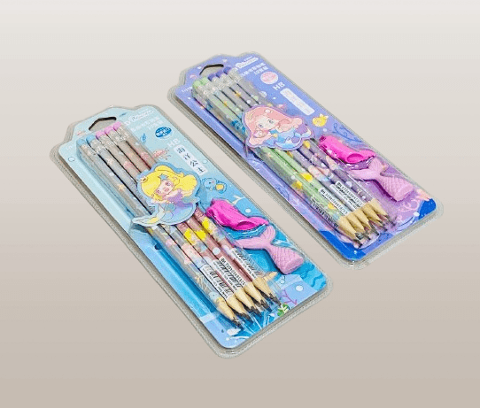 Cute Mermaid-Themed HB Pencil Set & Pack of 6 with Tail Erasers