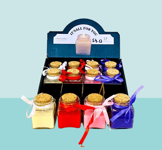 Elegant Mini Glass Jar Candles with Cork Lid & Ribbon – Decorative Candles for Home Décor, Festivals & Gifting
