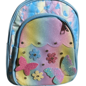 Rainbow Butterfly Glitter College Backpack for Girls – Stylish Quilted School & Travel Bag