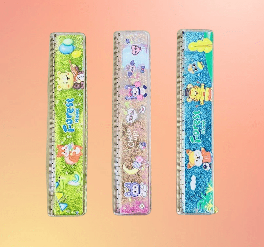 Cute Cartoon Glitter Ruler – Fun Liquid Sparkle Measuring Scale for Kids