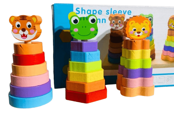 Wooden Shape Sleeve Column Toy – Educational Stacking Blocks for Toddlers