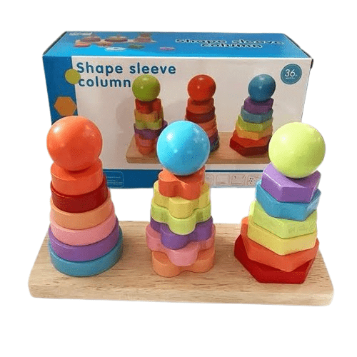 Wooden Shape Sleeve Column Toy – Educational Stacking Blocks for Toddlers - Image 2